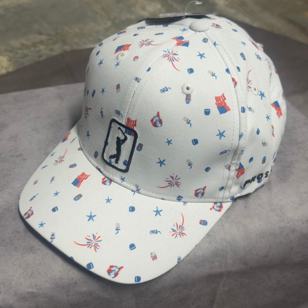 PGA TOUR Mens Golf Hat White Patriotic Fourth of July Flag Print AVASD023 MM - Picture 2 of 5